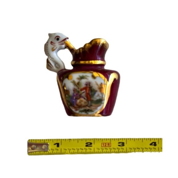 VTG Limoge Porcelain Miniature Pitcher Decorative Handle RED WHT Gold Accents - Picture 4 of 6